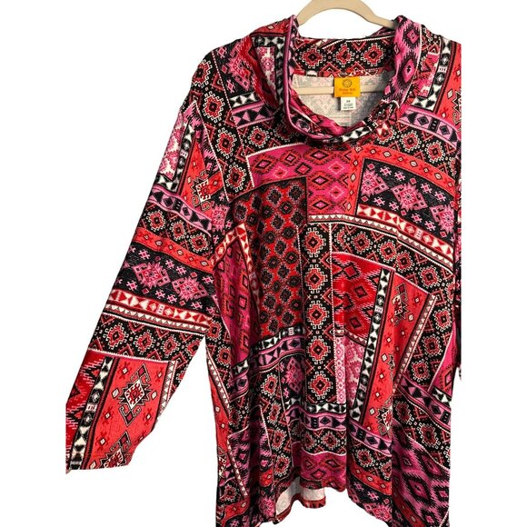 NWT Ruby Rd Womens 2X Cowl Neck Tunic Top 3/4 Sleeve Red Pink Stretchy 26"x28" - Picture 4 of 7